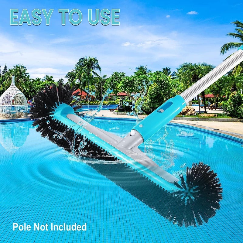 Unipool Swimming Pool Brush Head with Round Ends,17.5" Heavy Duty Aluminum Back Head for Cleans Walls, Tiles & Floors, 7 Rows Premium Nylon Bristles with EZ Clips (Blue Black) - Image 5